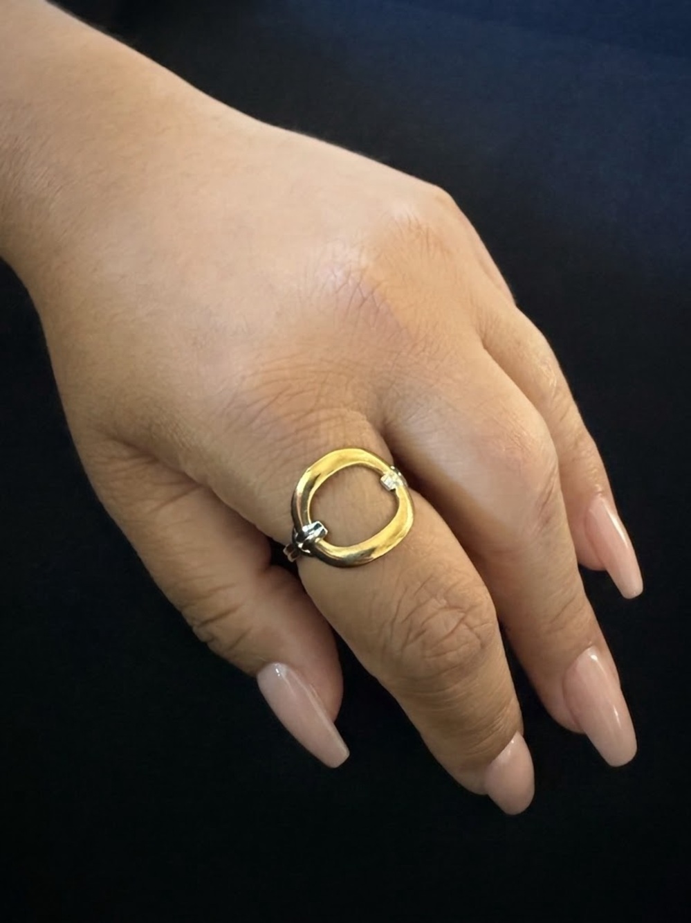 Gold Open Circle Ring with Silver Accents adjustable stainless steel